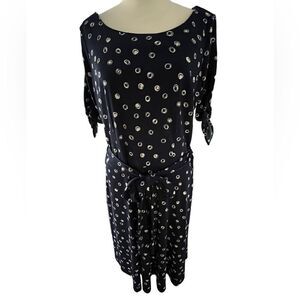 Talbots Woman Petites navy/white dress with tie belt, tie sleeves, size XP.